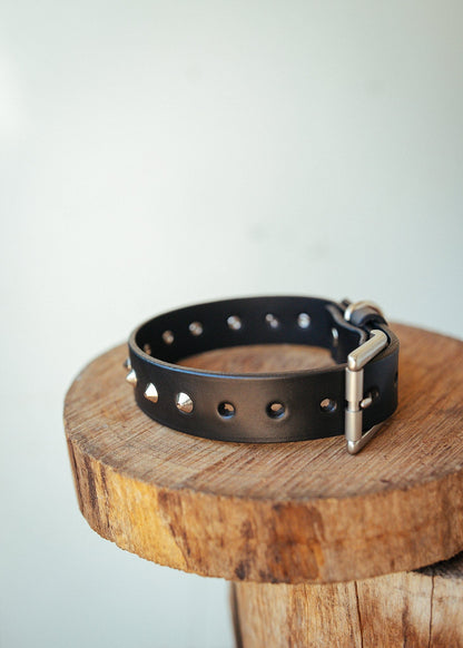 The Real McCaul Leathergoods Pet Collars & Harnesses Classic Studded Dog Collar - 30mm - Black Australian Made Australian Owned Leather Dog Collar with Brass Fittings- Australian Made