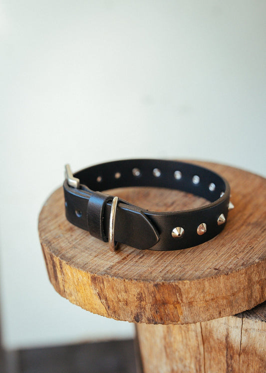 The Real McCaul Leathergoods Pet Collars & Harnesses Classic Studded Dog Collar - 30mm - Black Australian Made Australian Owned Leather Dog Collar with Brass Fittings- Australian Made