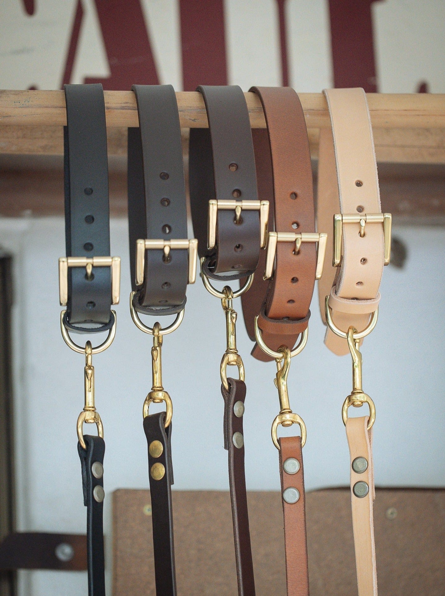 The Real McCaul Leathergoods Pet Collars & Harnesses Dog Collar & Leash Set - 30mm Wide - Cognac Australian Made Australian Owned Leather Dog Collar and Lead with Brass Fittings- Australian Made