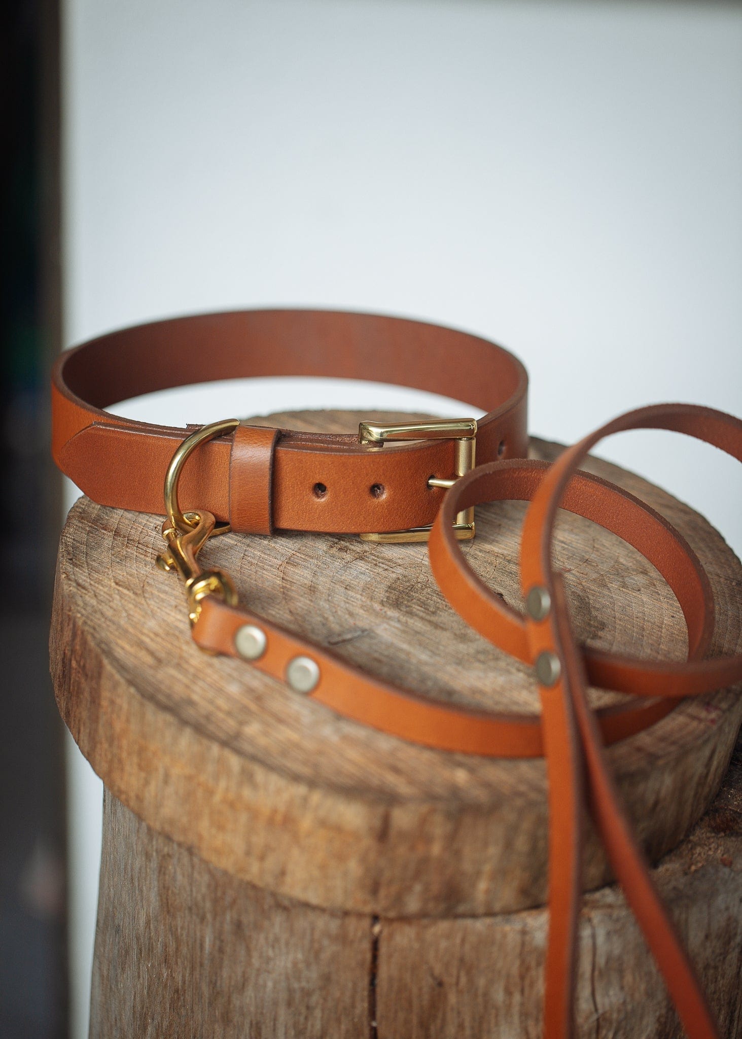 The Real McCaul Leathergoods Pet Collars & Harnesses Dog Collar & Leash Set - 30mm Wide - Tan Australian Made Australian Owned Leather Dog Collar and Lead with Brass Fittings- Australian Made