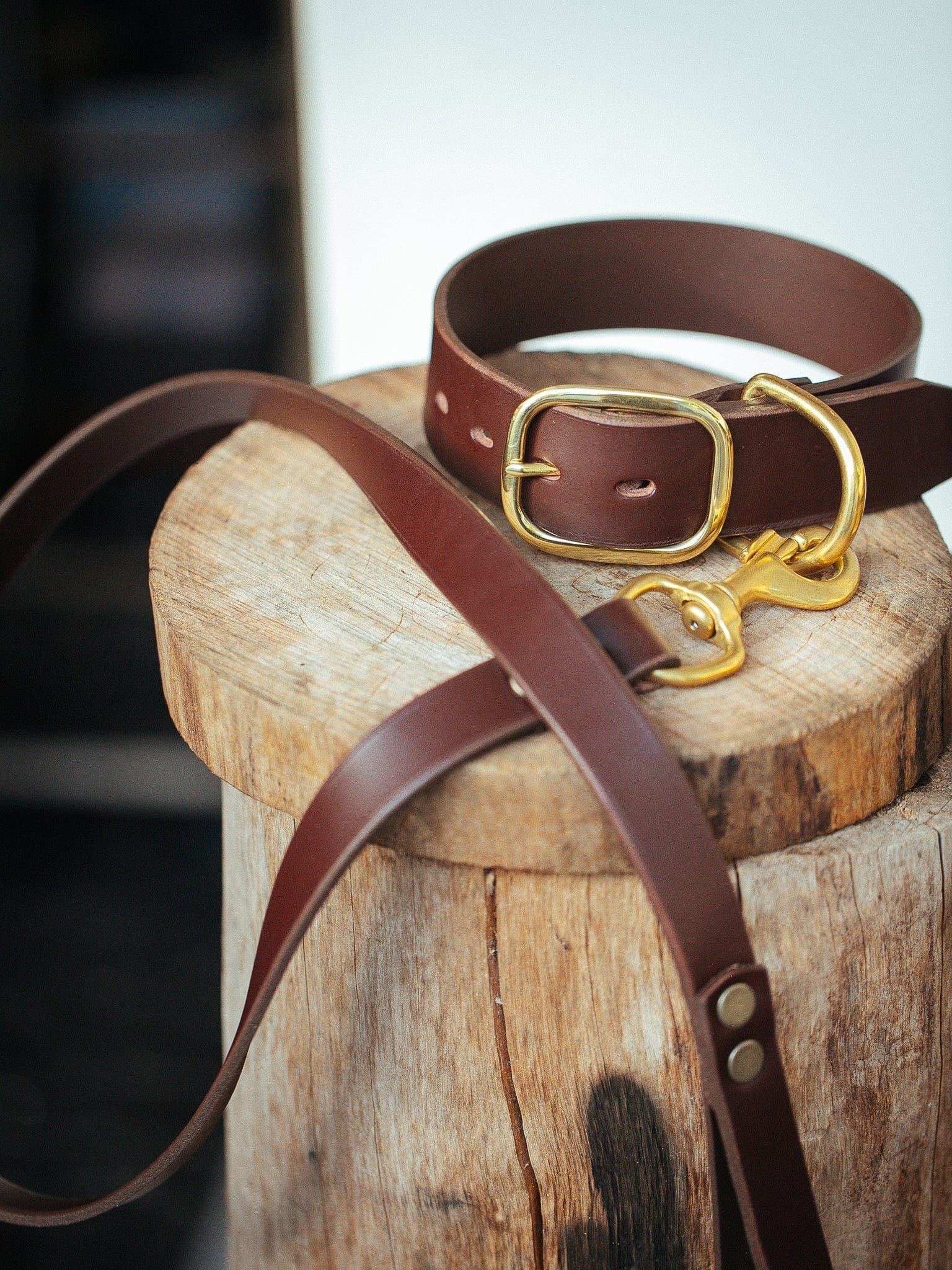 The Real McCaul Leathergoods Pet Collars & Harnesses Dog Collar & Leash Set - 38mm Wide - Cognac Australian Made Australian Owned Leather Dog Collar and Lead with Brass Fittings- Australian Made
