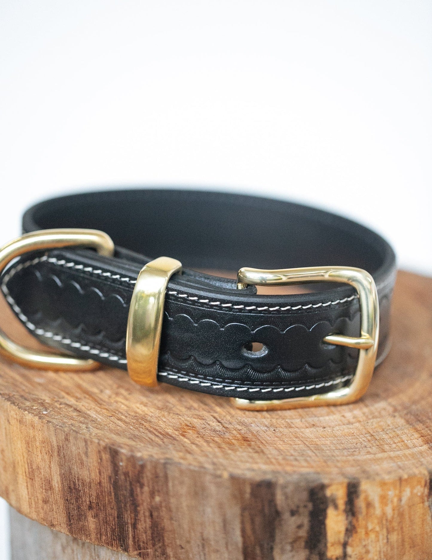 The Real McCaul Leathergoods Pet Collars & Harnesses Medium (40-49cm) / Gold Deluxe Rancher Dog Collar - 38mm - Black Australian Made Australian Owned Leather Dog Collar with Brass Fittings- Australian Made