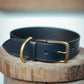 The Real McCaul Leathergoods Pet Collars & Harnesses Small (30-39cm) / Antique Brass Classic Dog Collar - Stitched - 38mm - Black Australian Made Australian Owned Leather Dog Collar with Brass Fittings- Australian Made