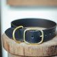 The Real McCaul Leathergoods Pet Collars & Harnesses Small (30-39cm) / Gold Classic Dog Collar - Stitched - 38mm - Black Australian Made Australian Owned Leather Dog Collar with Brass Fittings- Australian Made