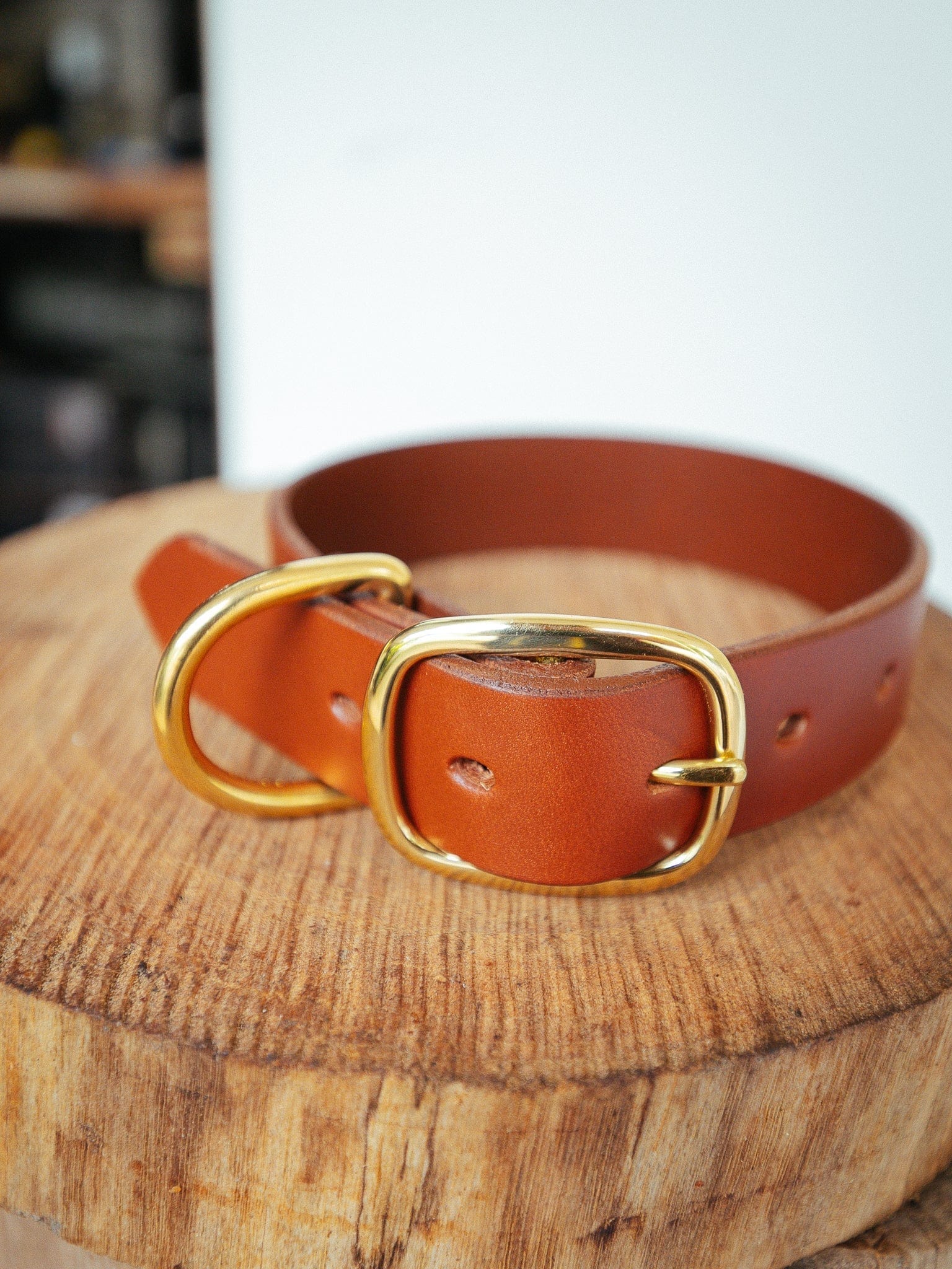 The Real McCaul Leathergoods Pet Collars & Harnesses X Small (20-29cm) / Gold Classic Dog Collar - 32mm - Tan Australian Made Australian Owned Leather Dog Collar with Brass Fittings- Australian Made