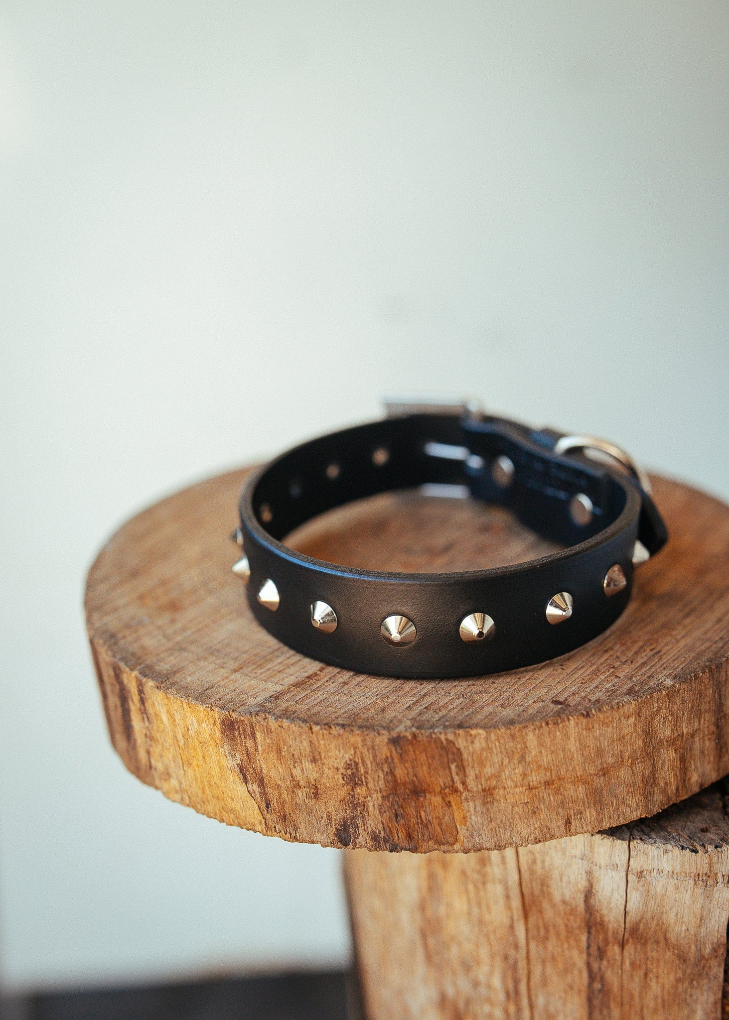 The Real McCaul Leathergoods Pet Collars & Harnesses X Small (20-29cm) / Silver Classic Studded Dog Collar - 30mm - Black Australian Made Australian Owned Leather Dog Collar with Brass Fittings- Australian Made