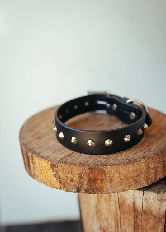The Real McCaul Leathergoods Pet Collars & Harnesses X Small (20-29cm) / Silver Classic Studded Dog Collar - 30mm - Black Australian Made Australian Owned Leather Dog Collar with Brass Fittings- Australian Made