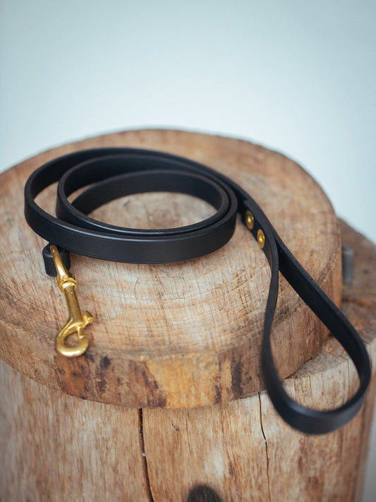 The Real McCaul Leathergoods Pet Leashes Narrow Dog Leash - Black Australian Made Australian Owned Leather Dog Lead or Leash - HandMade In Australia- Brass Fittings