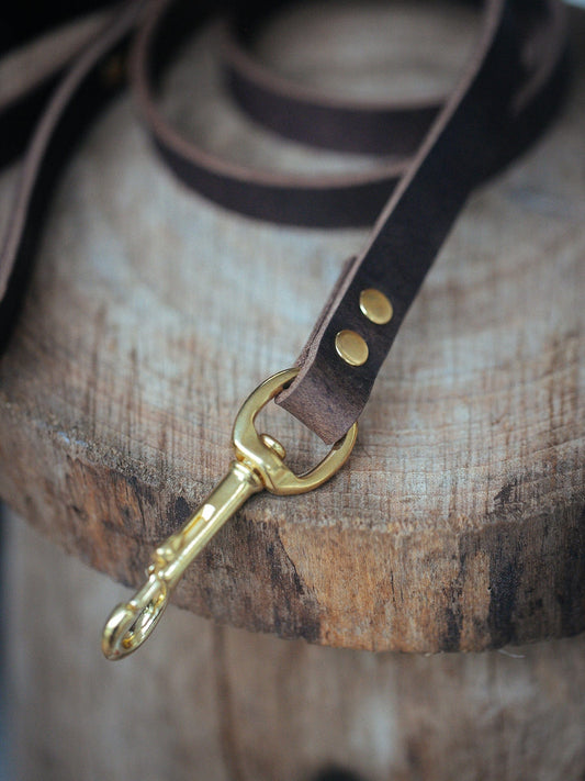 The Real McCaul Leathergoods Pet Leashes Narrow Dog Leash - Vintage Brown Australian Made Australian Owned Leather Dog Lead or Leash - HandMade In Australia- Brass Fittings