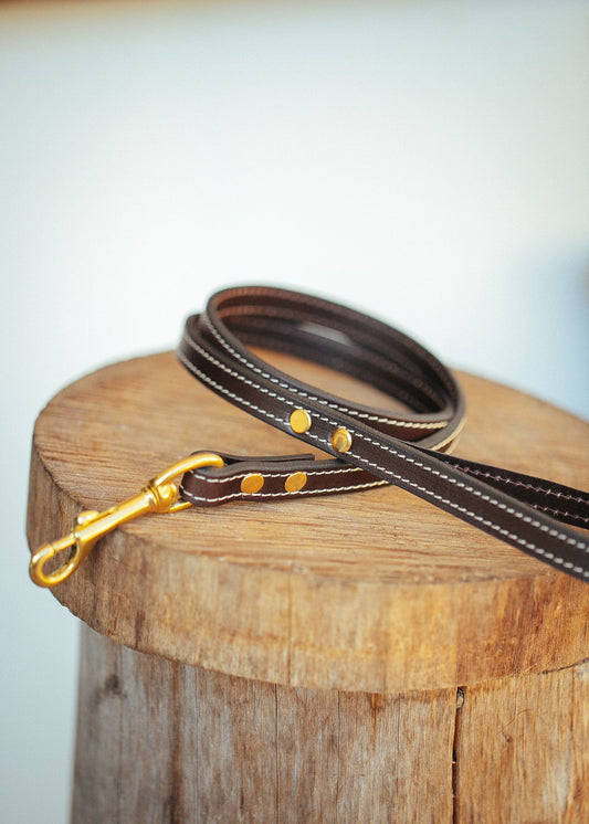 The Real McCaul Leathergoods Pet Leashes Rancher Dog Leash - Dark Brown Australian Made Australian Owned Leather Dog Lead or Leash - HandMade In Australia- Brass Fittings