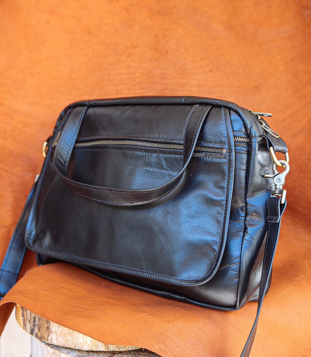 The Real McCaul Leathergoods Shoulder Bags Black Jack Satchel - Kangaroo Australian Made Australian Owned Jack Laptop Leather Travel Satchel Briefcase- Made In Australia