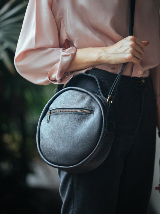 The Real McCaul Leathergoods Shoulder Bags Black The Moon Crossbody Bag Australian Made Australian Owned Moon Cross-body Leather HandBag- Made In Australia