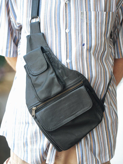 The Real McCaul Leathergoods Travel Bag Black / Cowhide Men’s Sling Bag Australian Made Australian Owned