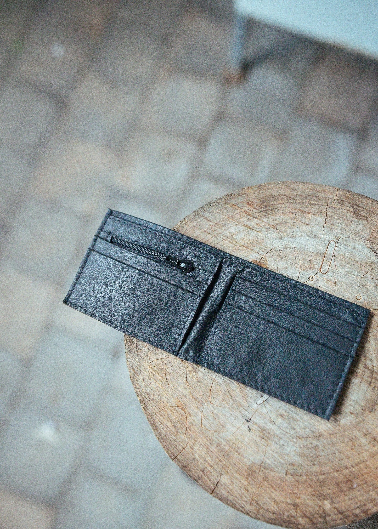 The Real McCaul Leathergoods Wallet Black Small Bifold Wallet with Zip - Cowhide Australian Made Australian Owned Small Bi-Fold Leather Wallet Australian Made 