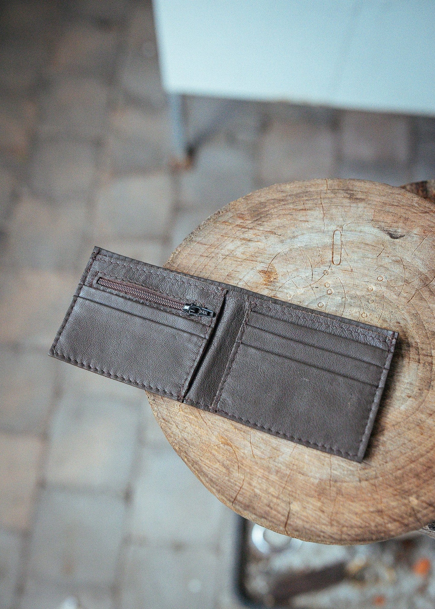 The Real McCaul Leathergoods Wallet Dark Brown Small Bifold Wallet with Zip - Cowhide Australian Made Australian Owned Small Bi-Fold Leather Wallet Australian Made 