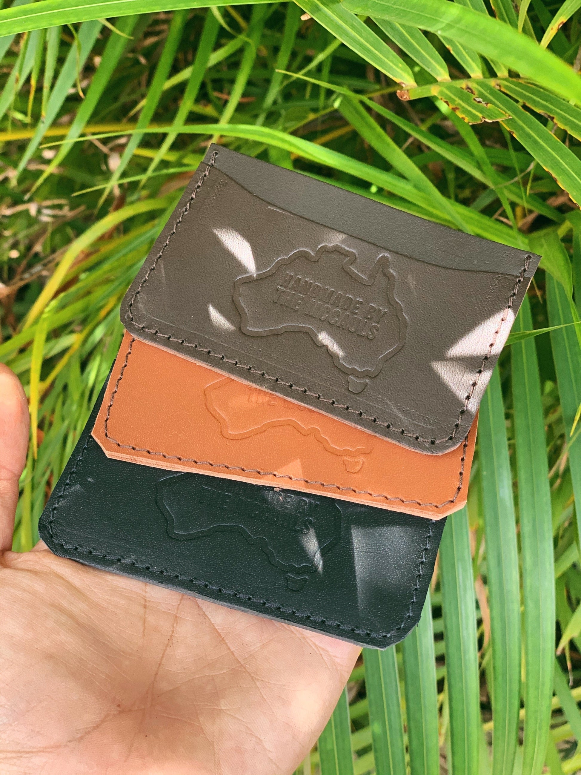 The Real McCaul Leathergoods Wallet Tan / Kangaroo Card Holder- 3 Pocket Australian Made Australian Owned Leather Card Holder Wallet- 3 Pocket Made in Australia 