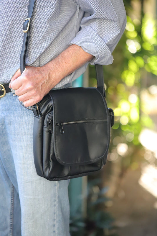 The Real McCaul Shoulder Bags Kangaroo / Black / Medium The Manbag Australian Made Australian Owned Australian Made Leather Manbag in Kangaroo or Cowhide Leather