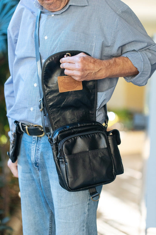 The Real McCaul Shoulder Bags Kangaroo / Black / Small The Manbag Australian Made Australian Owned Australian Made Leather Manbag in Kangaroo or Cowhide Leather