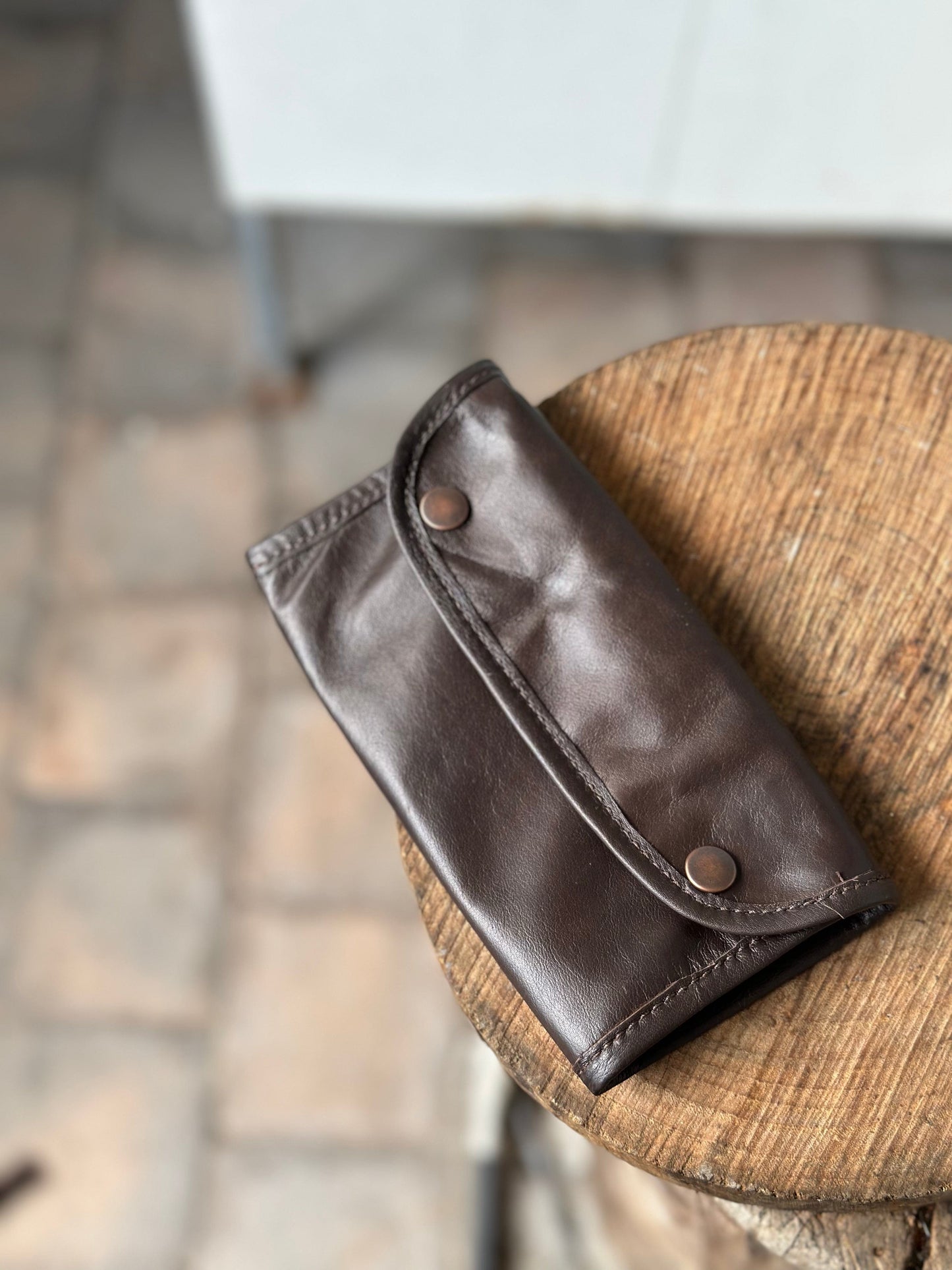 The Real McCaul Tobacco Pouches Premium Kangaroo / Dark Brown / Press Studs Tri Fold Tobacco Pouch - Kangaroo Australian Made Australian Owned Leather Tobacco Pouch Australian Made Kangaroo & Cowhide Leather