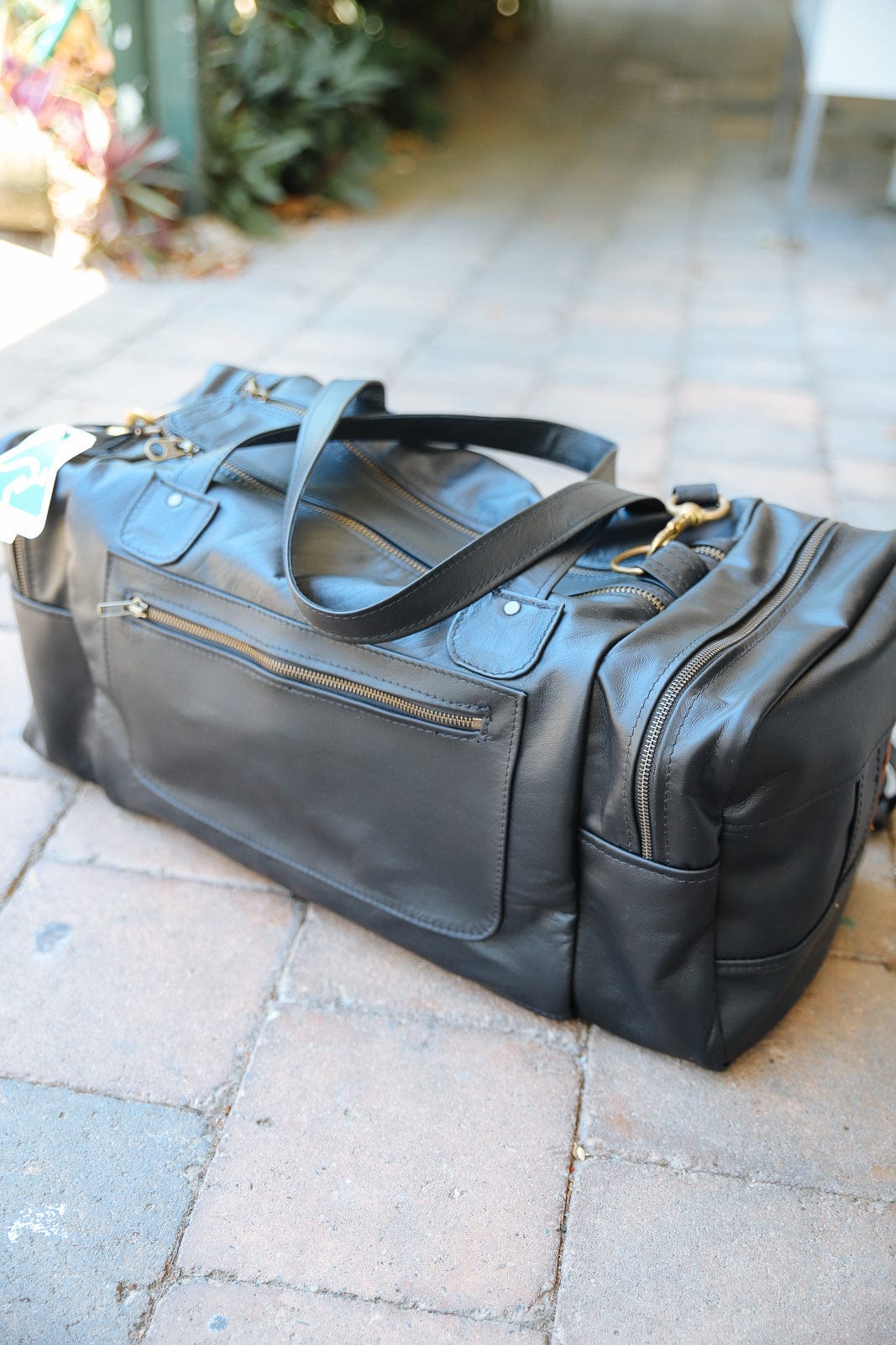The Real McCaul Travel Bag Black / Brass / Kangaroo Square Overnight Traveller Bag - Kangaroo Australian Made Australian Owned Leather Overnight Travel Bag Duffle Made In Australia Handcrafted
