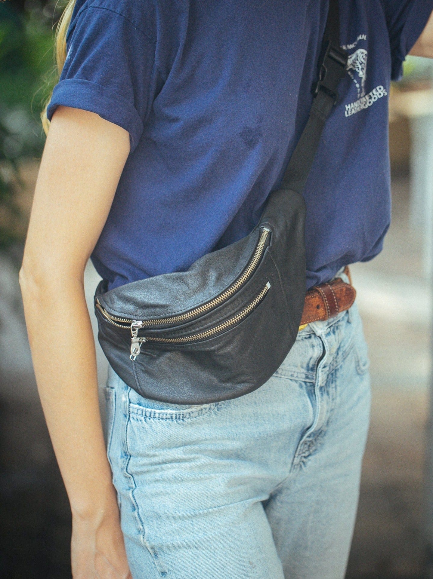 The Real McCaul Travel Bag Black / Silver / Small (26" - 34") Classic Bum Bag - Medium - Cowhide Australian Made Australian Owned Leather Bum Bag Handmade in Australia Kangaroo & Cowhide 