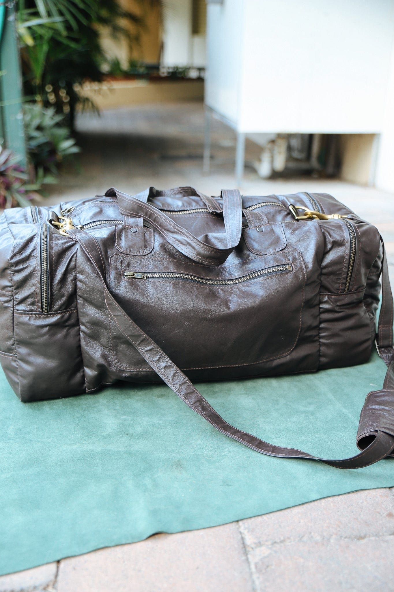 The Real McCaul Travel Bag Dark Brown / Brass / Premium Kangaroo Square Overnight Traveller Bag - Kangaroo Australian Made Australian Owned Leather Overnight Travel Bag Duffle Made In Australia Handcrafted