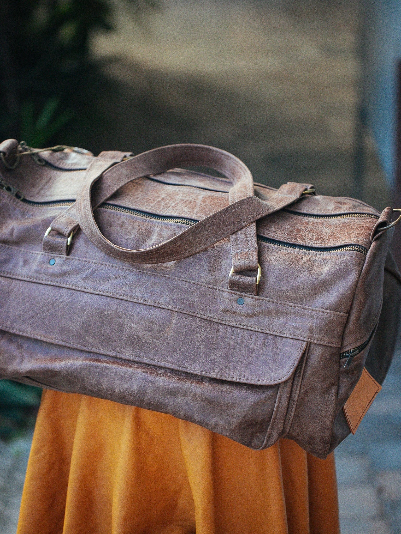 The Real McCaul Travel Bag Premium Brown Marble Classic Overnight Travel Bag - Cowhide Australian Made Australian Owned Large Overnight Travel Duffel Bag Leather Made in Australia