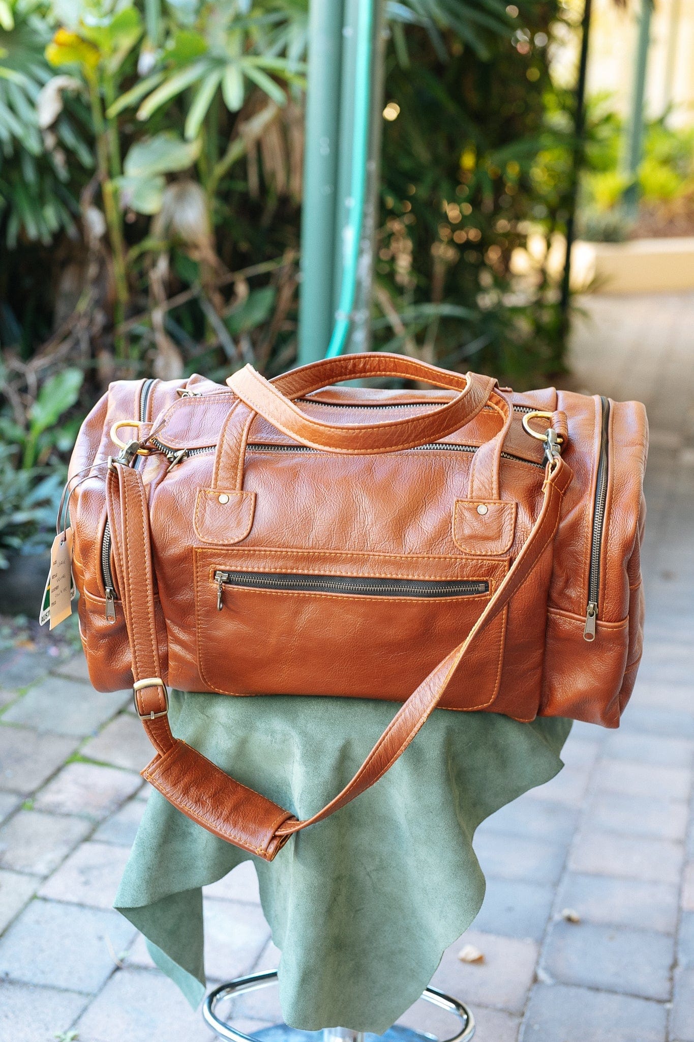 The Real McCaul Travel Bag Rust / Brass Square Overnight Traveller Bag - Cowhide Australian Made Australian Owned Leather Overnight Travel Bag Duffle Made In Australia Handcrafted