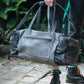 The Real McCaul Travel Bag Vintage Grey / Brass Square Overnight Traveller Bag - Cowhide Australian Made Australian Owned Leather Overnight Travel Bag Duffle Made In Australia Handcrafted